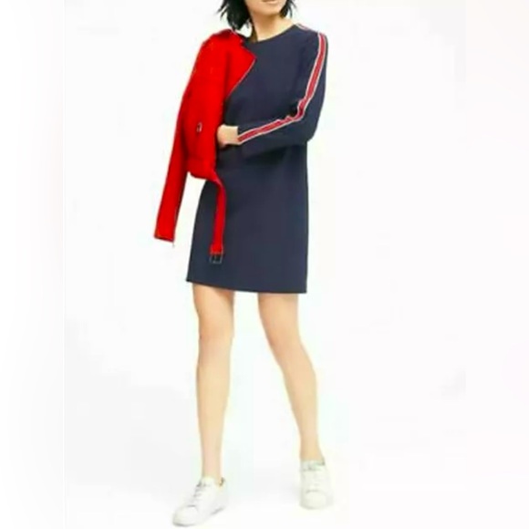 NWT Banana Republic Active Navy with Red Side Stripes -Mini Shift Dress 12 Tall - Picture 1 of 4
